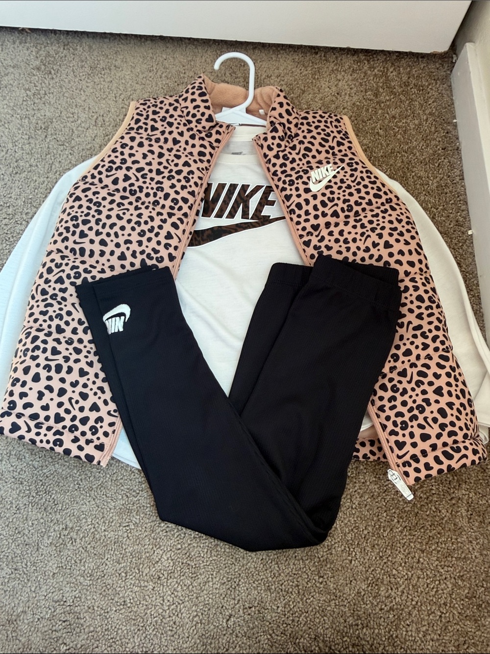 Nike Pink Leopard Zip Vest with Black Leggings